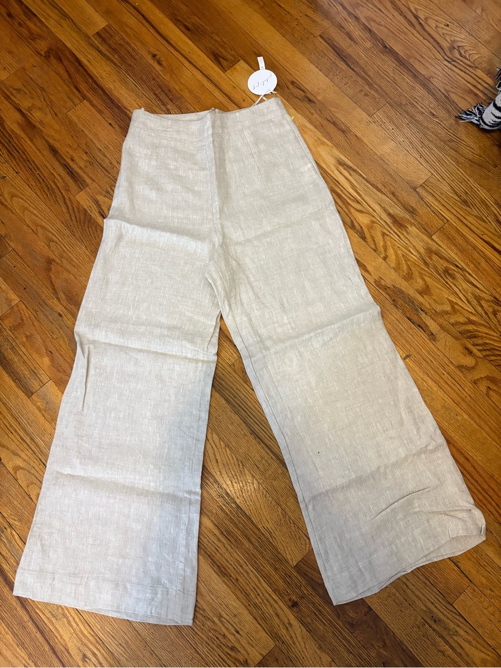 Wide-Leg Linen Pants in Light Beige